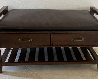 Wood Bench w 2 Drawers and Under Storage w Upholstered Seat