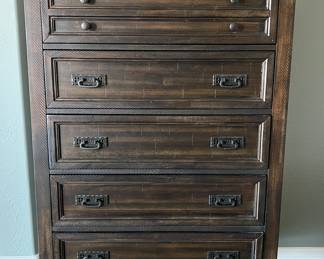 Steele Queen Bedroom Set: Paneled Bed Frame, Nightstand, Highboy Dresser
