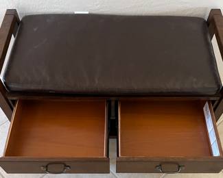 Wood Bench w 2 Drawers and Under Storage w Upholstered Seat