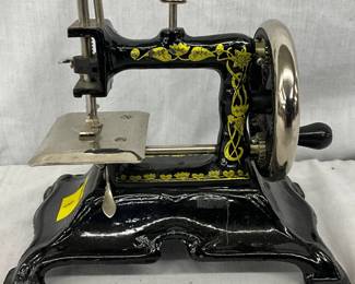 Cast Iron Hand-Crank Sewing Machine with Painted Floral Accents