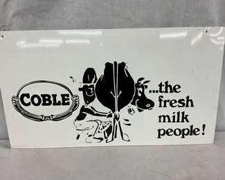 Coble ‘The Fresh Milk People!’ Tin Advertising Sign, 22 x 12 Inches