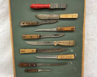 Mounted Display of Assorted Vintage Knives
