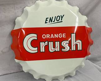 22-Inch Stout Sign Co. Metal Orange Crush Bottle Cap Sign