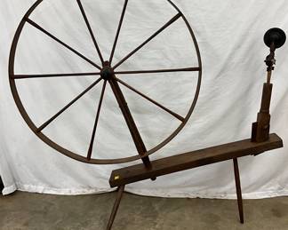 Antique Wooden Spinning Wheel with Cast Iron Components