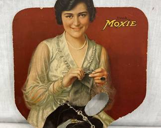 Early Cardboard Moxie Advertising Fan, 8 1/2 x 10 Inches
