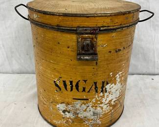 Yellow Painted Metal Sugar Canister with Handles, 9 1/2” x 10”