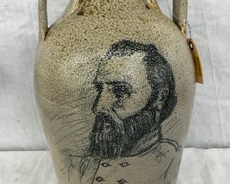 Stoneware Jug with Handles, Featuring ‘Stonewall’ Jackson Artwork, 9” x 16”