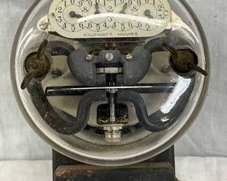 Vintage Glass and Metal Kilowatt Hour Meter, 4 1/2” x 7”