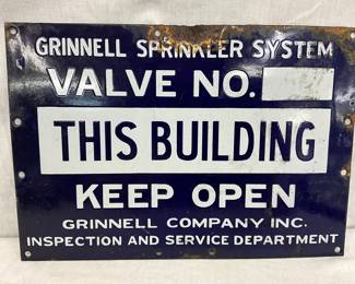 Porcelain Grinnell Company Inc. Inspection and Service Department Sign, 13 x 9 Inches