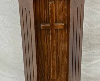 Hexagonal Oak Baptismal Font with Brass Dedication Plaque