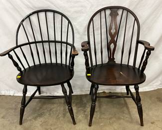 Wood Windsor-Style Armchairs with Spindle Backs