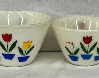 Fire-king Tulip Mixing Bowls with Grease Jar