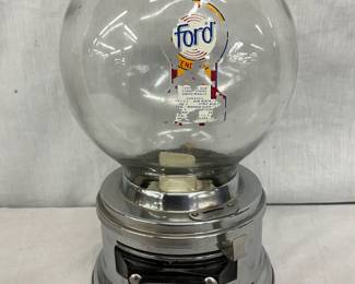 Ford-Branded Glass and Chrome Gumball or Peanut Vending Machine