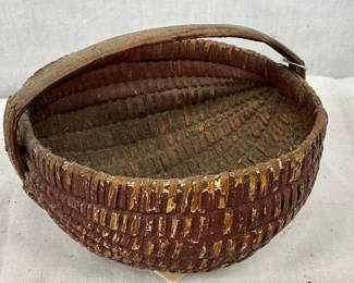 Early Southern Split Oak Basket with Old Red Paint, 5in Wide, 4in Tall