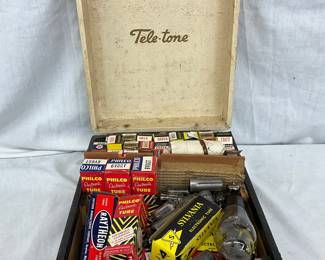 Vintage Electronic Vacuum Tubes in Tele-Tone Case, 10 x 12 Inches