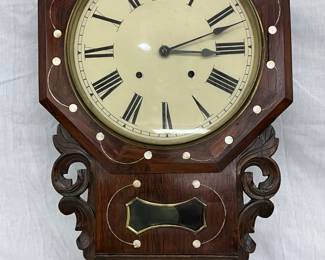 Early Vintage Wall Clock with Mother of Pearl Inlay, 16 x 26 Inches