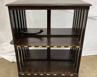 Oak Revolving Bookcase with Slatted Sides and Hinged Top