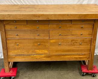 Wooden Workbench with Multiple Drawers, 60in x 26in