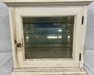 White Painted Wooden Display Cabinet with Glass Shelves and Door