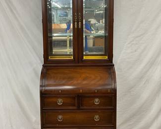 Mahogany Secretary with Glass and Drawers and Bracket Feet