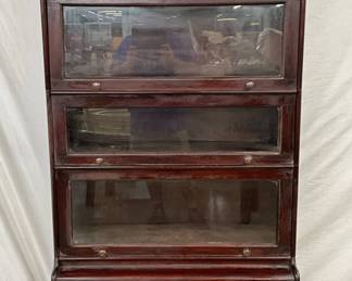 Stacked Mahogany Lawyer Bookcase with Leaded Glass Panel
