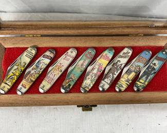 1980s Set of Eight Decorative Pocket Knives with Western theme