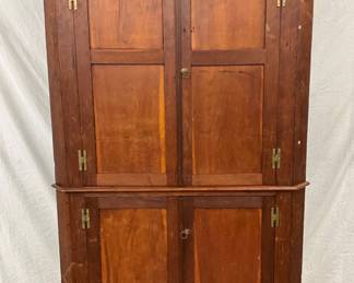 1800s Cherry Wood Corner Cupboard with Blind Doors and Bracket Feet
