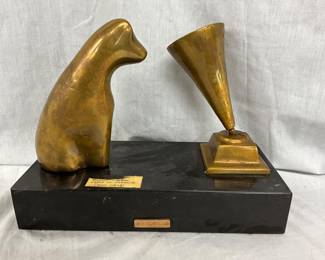 Bronze And Marble Sculpture, Signed Leo Sewamansky, RCA Victor Theme