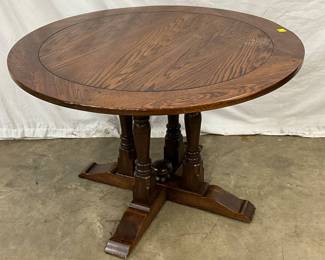 Round Oak Dining Table with Pedestal Base
