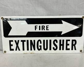 Porcelain ‘Fire Extinguisher’ Sign with Arrow, 14” x 6 1/2”