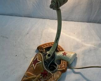 Early Cowboy-Themed wall Lamp with Revolver and Holster