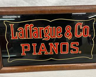 Laffargue & Co. Pianos Reverse on Glass Advertising Sign in Wooden Frame