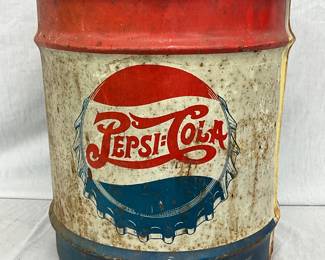 Pepsi-Cola Branded Metal Barrel with Handle and Lid