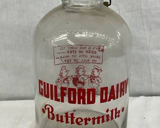 1-Gallon Embossed Glass Milk Jug with Guilford Dairy Buttermilk Graphics