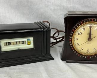 Two Vintage Electric Clocks: Telechron and G.E. Digital Flip Clock