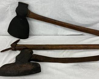 3 Vintage Hand Axes with Wooden Handles