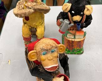 Vintage Mechanical Toy Animals with Key-Wind Mechanisms