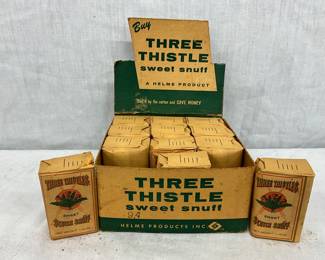Three Thistle Sweet Snuff Cardboard Display with Product