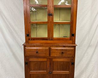 1800s Pine Step-Back Cupboard with Butterfly Hinges and Pegged Doors