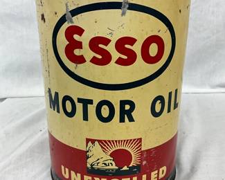Esso 5-Quart Motor Oil Can with ‘Unexcelled’ Branding