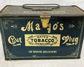 Mayo’s Cut Plug Tobacco Tin with Hinged Lid, 8” x 5”