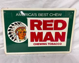 Embossed Metal Red Man Chewing Tobacco Sign, 18 x 12 Inches