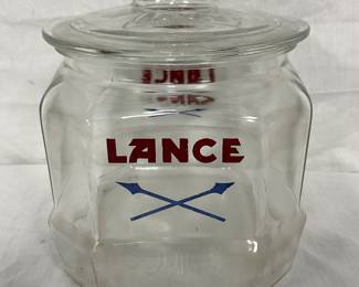 Small Glass Lance Jar with Crossed Arrows Design and Lid, 7 x 9