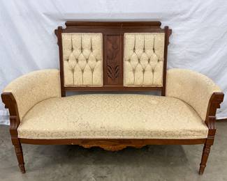 Carved Vintage Settee with Upholstered Back and Seat