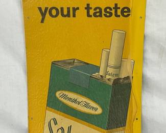 NOS Metal Salem Cigarettes Advertising Sign, 8×21 1/2 Inches