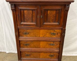 Unusual Walnut Chest with Decorative Gallery Top and Storage Compartments