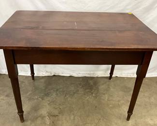 Primitive Walnut Table with Turned Legs, 43 x 30 1/2 Inches