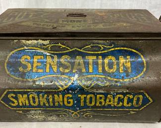 Sensation Smoking Tobacco Advertising Tin, 7 1/2” x 4”