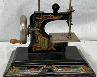 Vintage T.S.M. Model 116 Toy Sewing Machine with Painted Decorations
