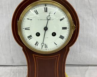 Mahogany Mantel Clock with Inlaid Detailing, 6 1/2 x 11 1/2 Inches